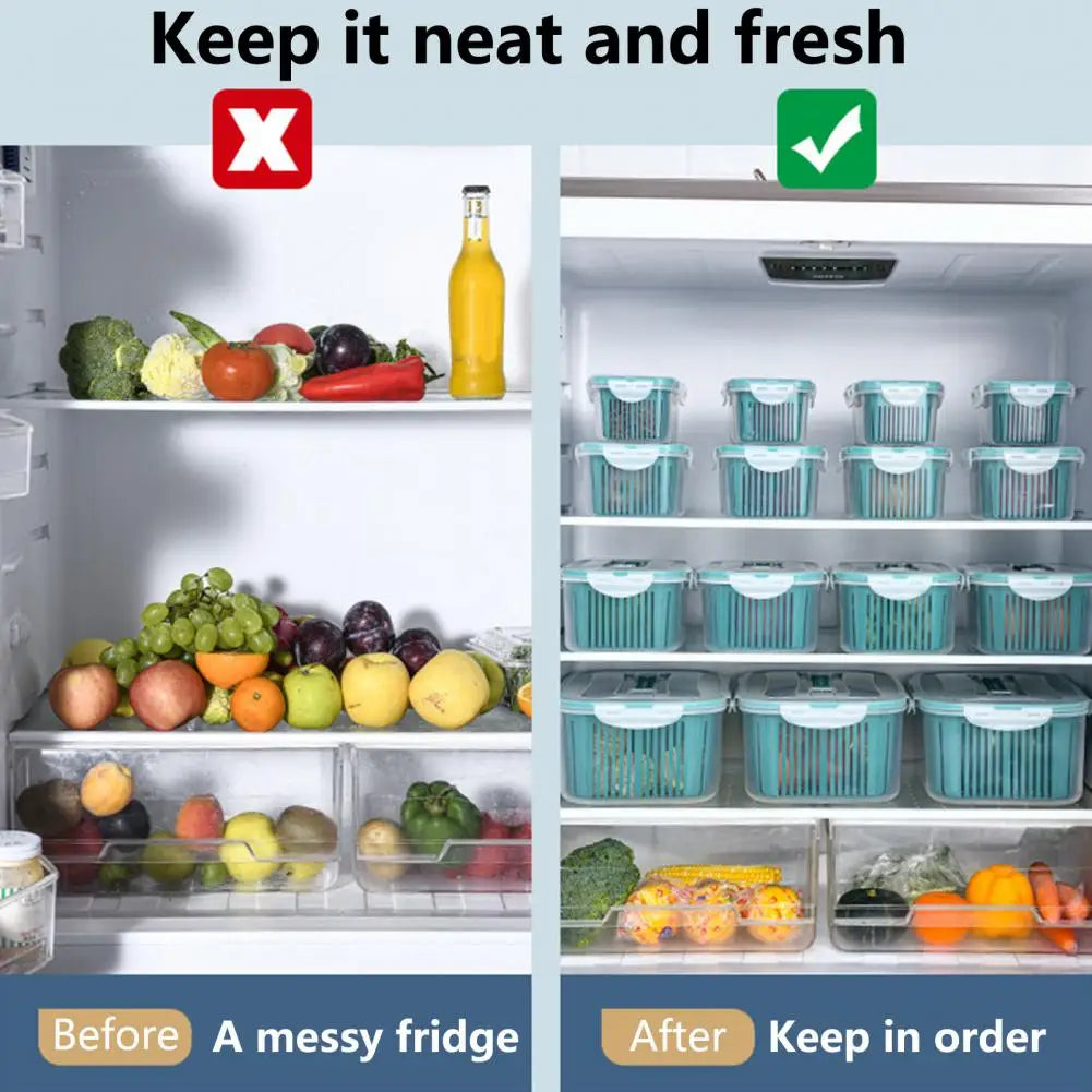 Stackable Fridge Organizer Boxes with Colander – Food Storage Containers Set