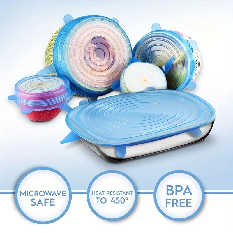 Reusable Eco-Friendly Silicone Food Covers – Stretchable Bowl & Container 6Pcs Lids
