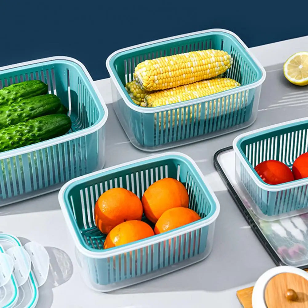 Stackable Fridge Organizer Boxes with Colander – Food Storage Containers Set