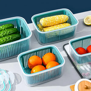 Stackable Fridge Organizer Boxes with Colander – Food Storage Containers Set