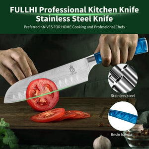 Ergonomic Stainless Steel Blue Resin Chef Knife With Sheath