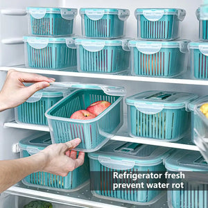 Stackable Fridge Organizer Boxes with Colander – Food Storage Containers Set