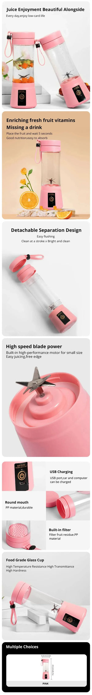 Portable Electric Juicer Blender – USB Rechargeable Smoothie Maker