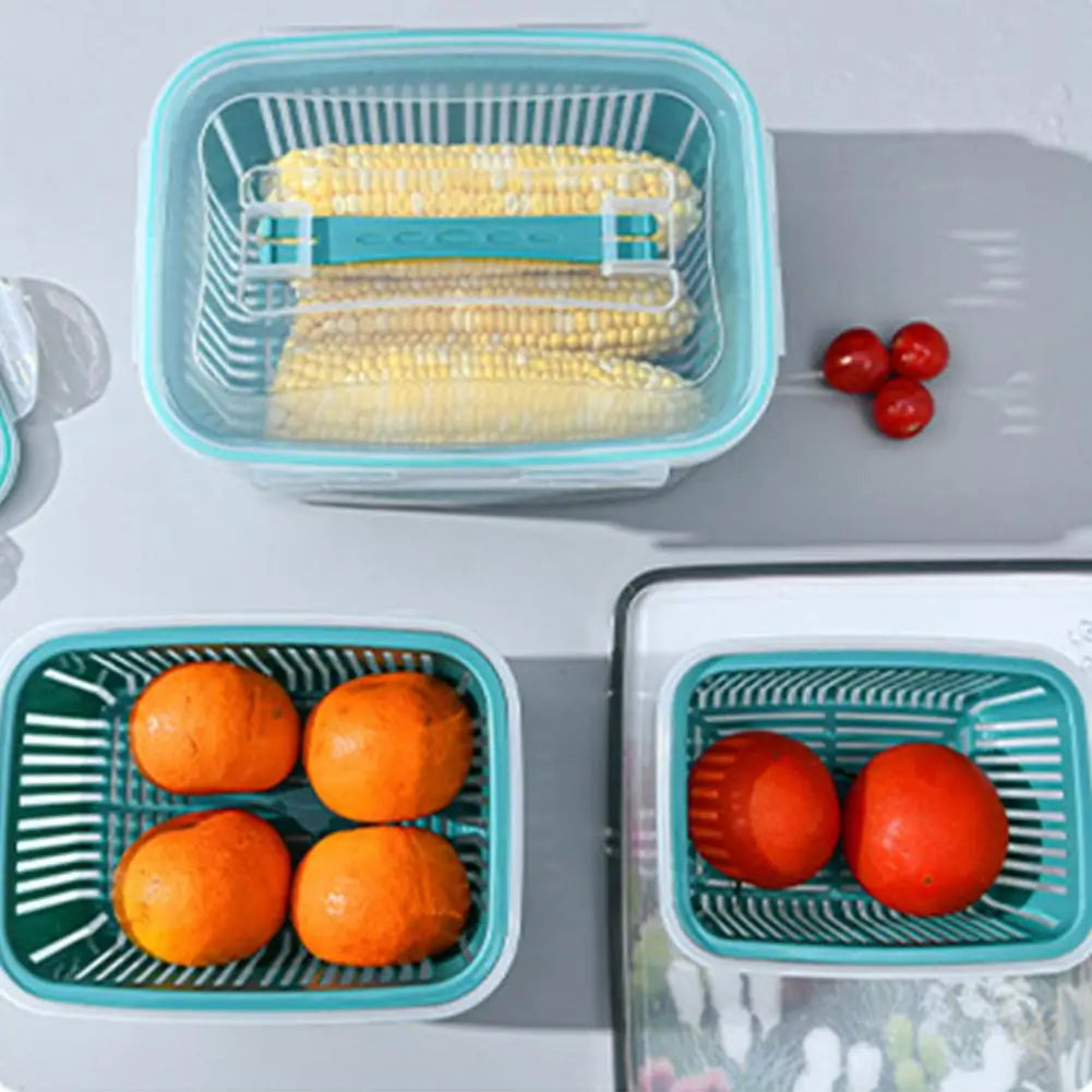 Stackable Fridge Organizer Boxes with Colander – Food Storage Containers Set