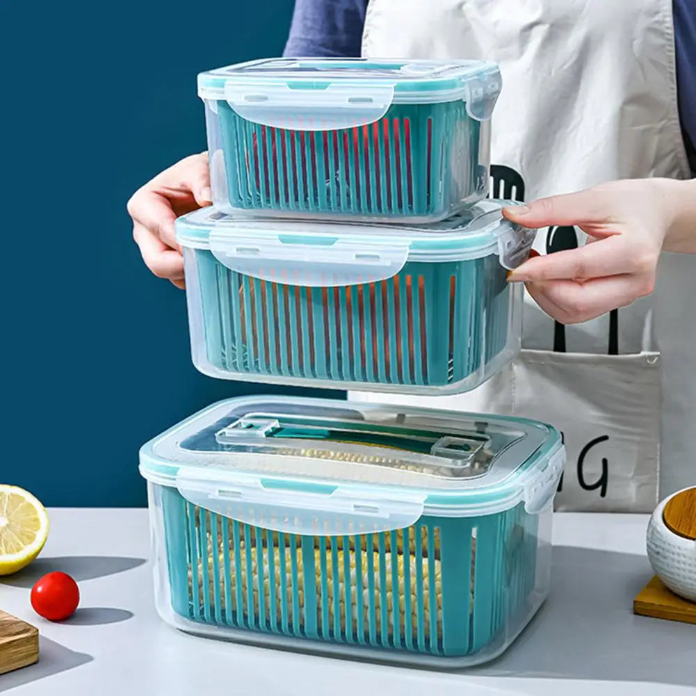 Stackable Fridge Organizer Boxes with Colander – Food Storage Containers Set
