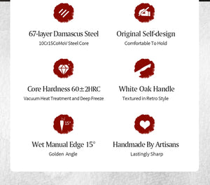 Professional Chef Damascus Steel Knife Set With White Oak Handles - KitchenTouch