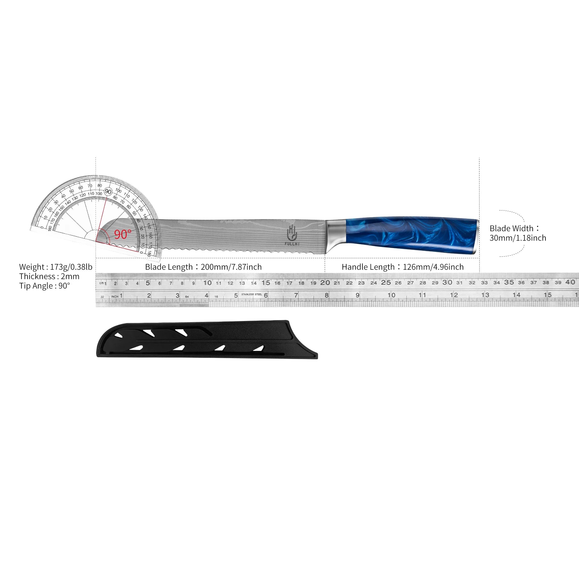 Ergonomic Stainless Steel Blue Resin Chef Knife With Sheath
