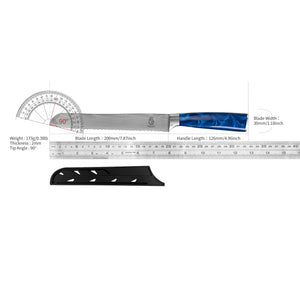 Ergonomic Stainless Steel Blue Resin Chef Knife With Sheath