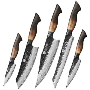 Professional Chef Damascus Steel Knife Set With White Oak Handles - KitchenTouch