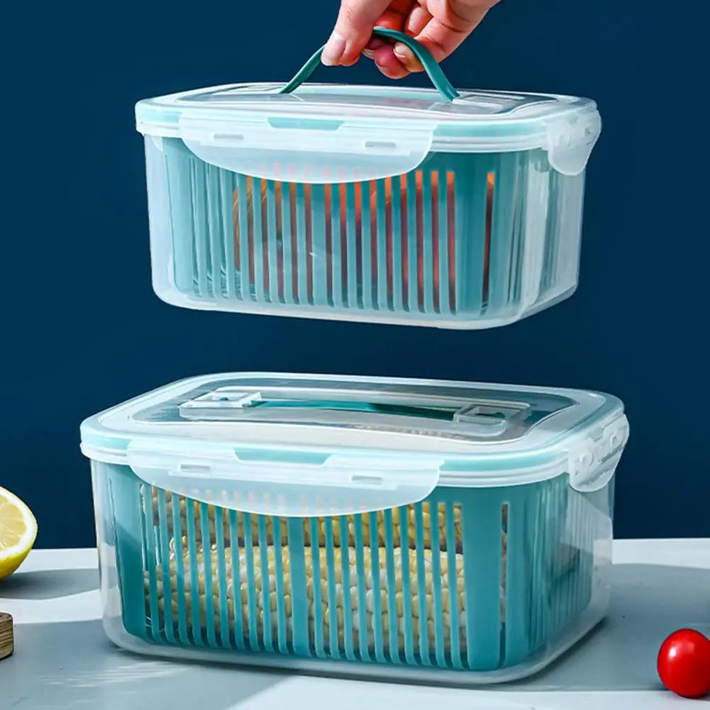 Stackable Fridge Organizer Boxes with Colander – Food Storage Containers Set