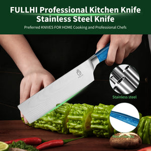 Ergonomic Stainless Steel Blue Resin Chef Knife With Sheath