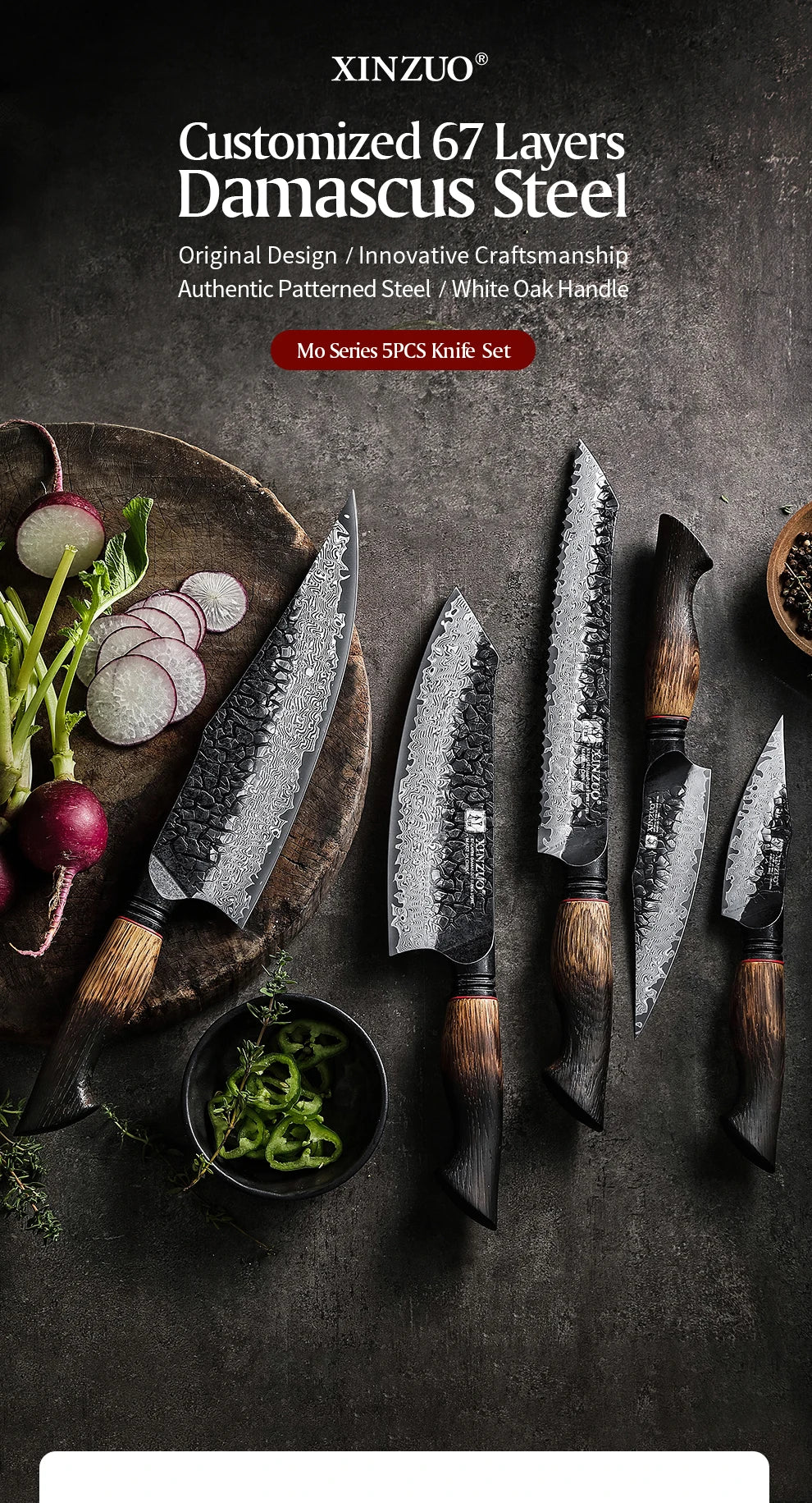 Professional Chef Damascus Steel Knife Set With White Oak Handles - KitchenTouch