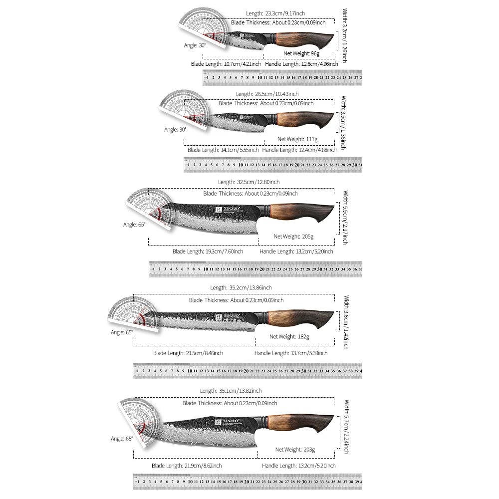 Professional Chef Damascus Steel Knife Set With White Oak Handles - KitchenTouch
