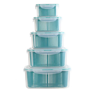 Stackable Fridge Organizer Boxes with Colander – Food Storage Containers Set