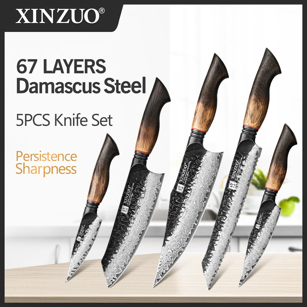 Professional Chef Damascus Steel Knife Set With White Oak Handles - KitchenTouch