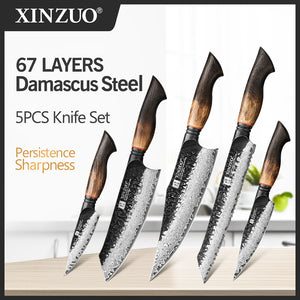 Professional Chef Damascus Steel Knife Set With White Oak Handles - KitchenTouch