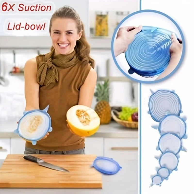 Reusable Eco-Friendly Silicone Food Covers – Stretchable Bowl & Container 6Pcs Lids
