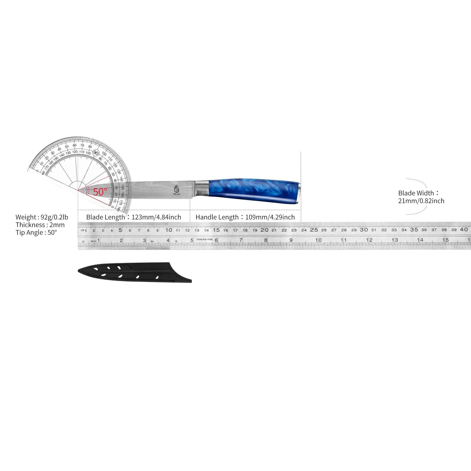 Ergonomic Stainless Steel Blue Resin Chef Knife With Sheath