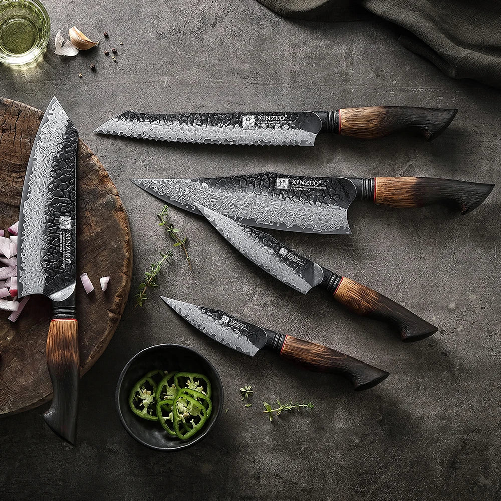 Professional Chef Damascus Steel Knife Set With White Oak Handles - KitchenTouch