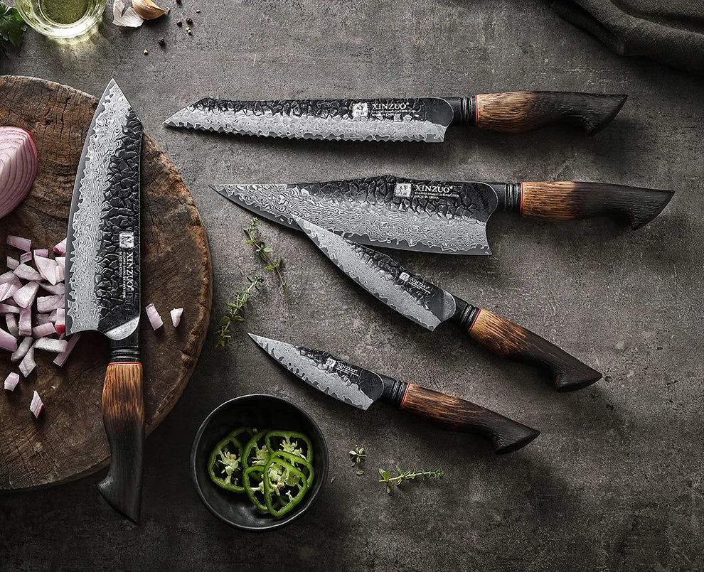Professional Chef Damascus Steel Knife Set With White Oak Handles - KitchenTouch