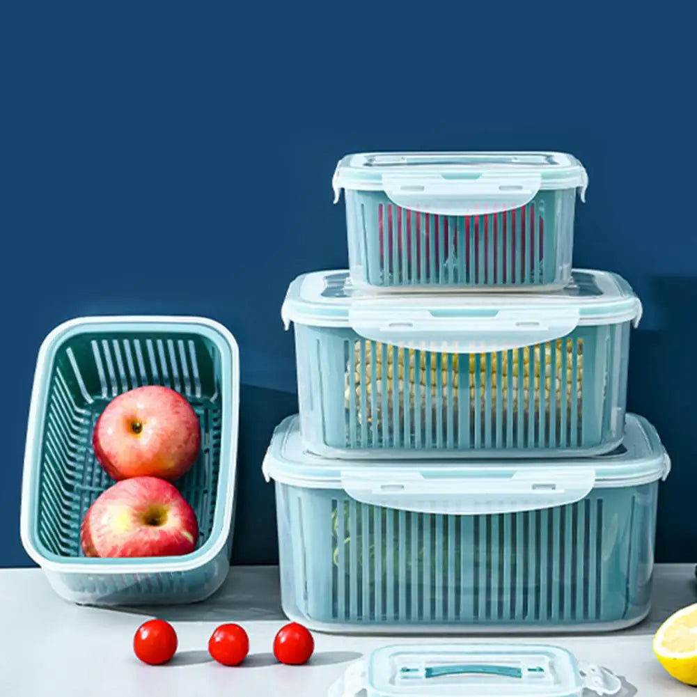 Stackable Fridge Organizer Boxes with Colander – Food Storage Containers Set