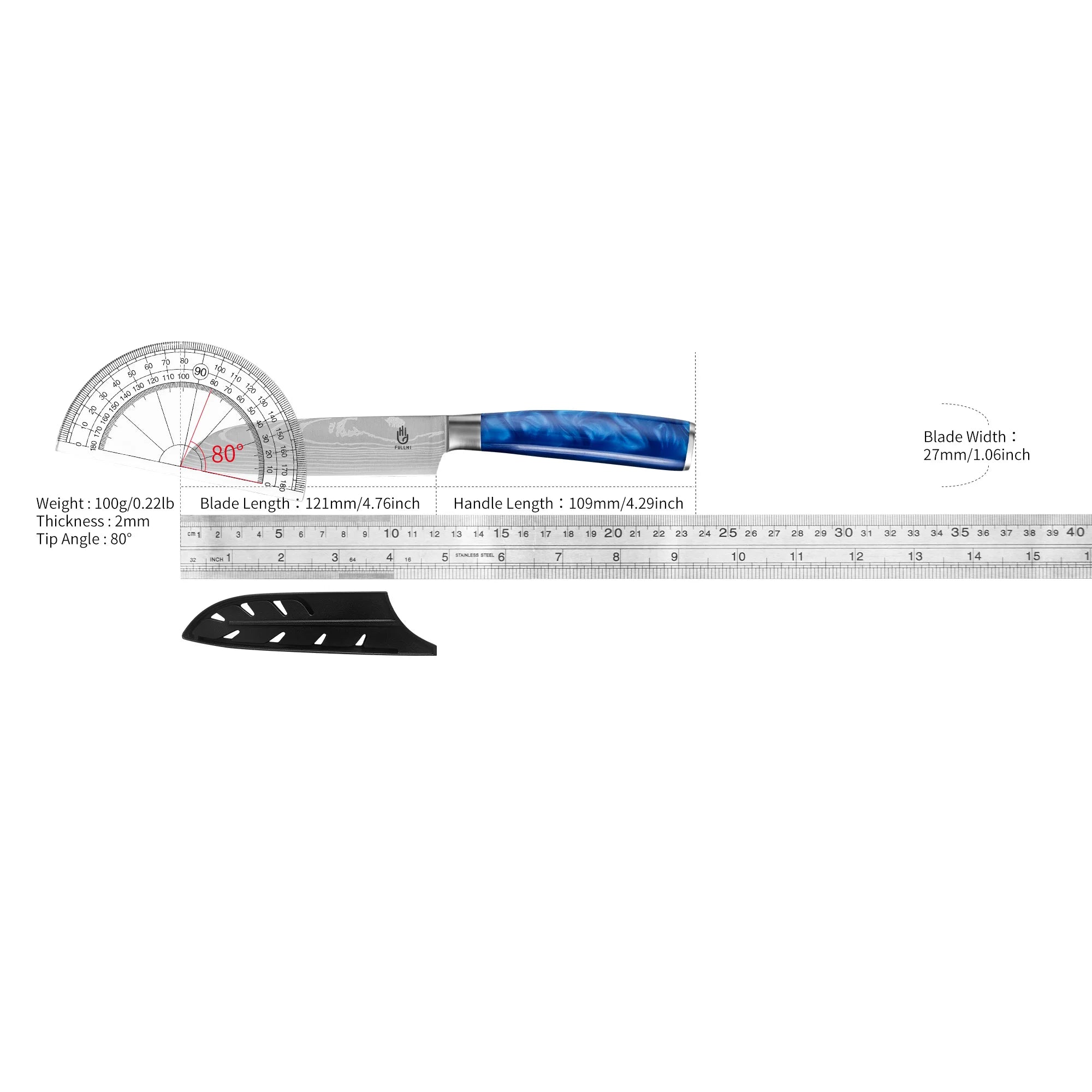 Ergonomic Stainless Steel Blue Resin Chef Knife With Sheath