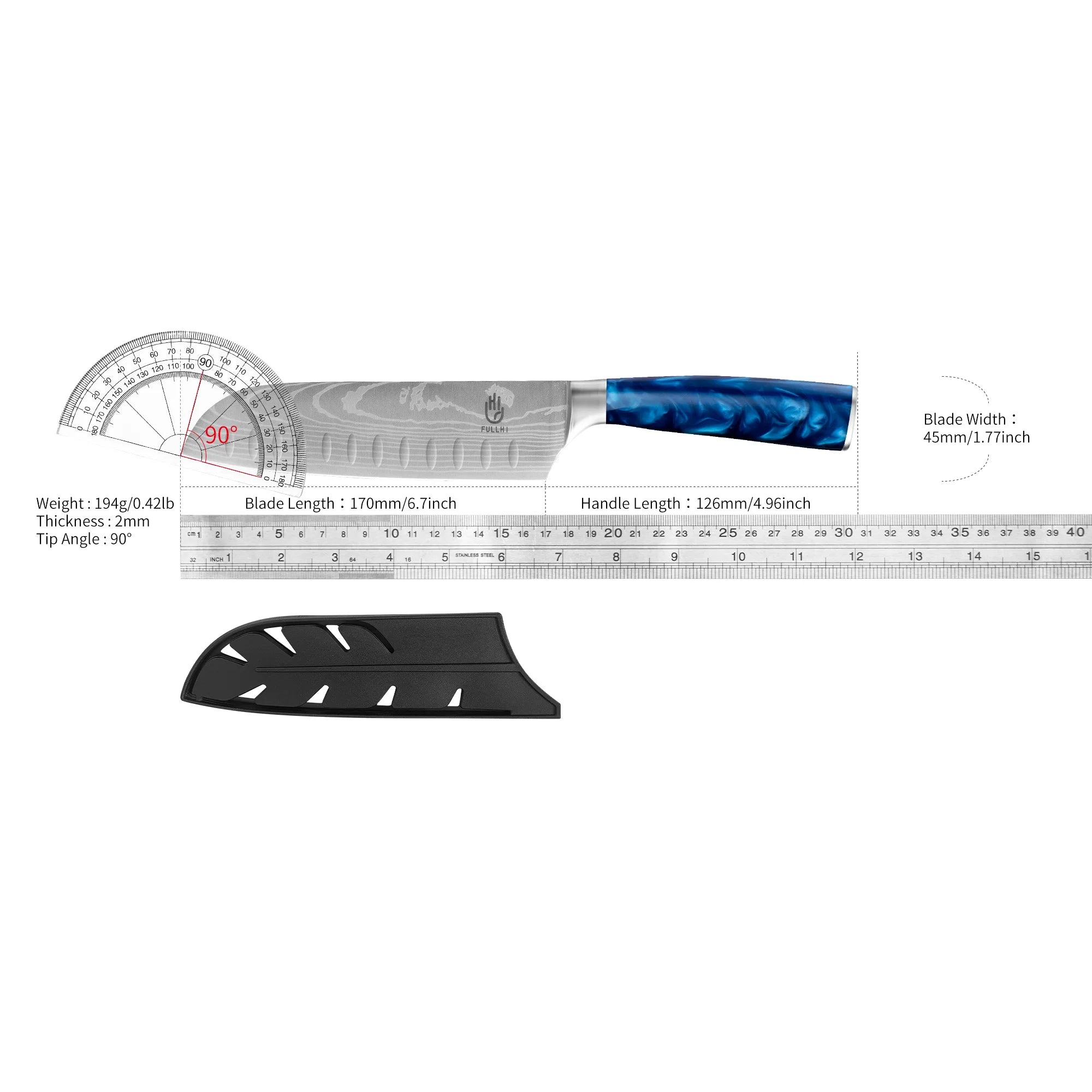 Ergonomic Stainless Steel Blue Resin Chef Knife With Sheath
