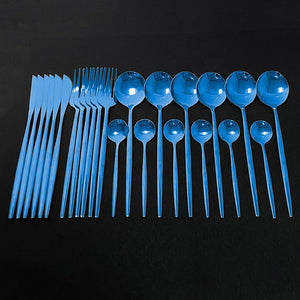 24Pcs Colorful Dinnerware Set Stainless Steel Cutlery - KitchenTouch