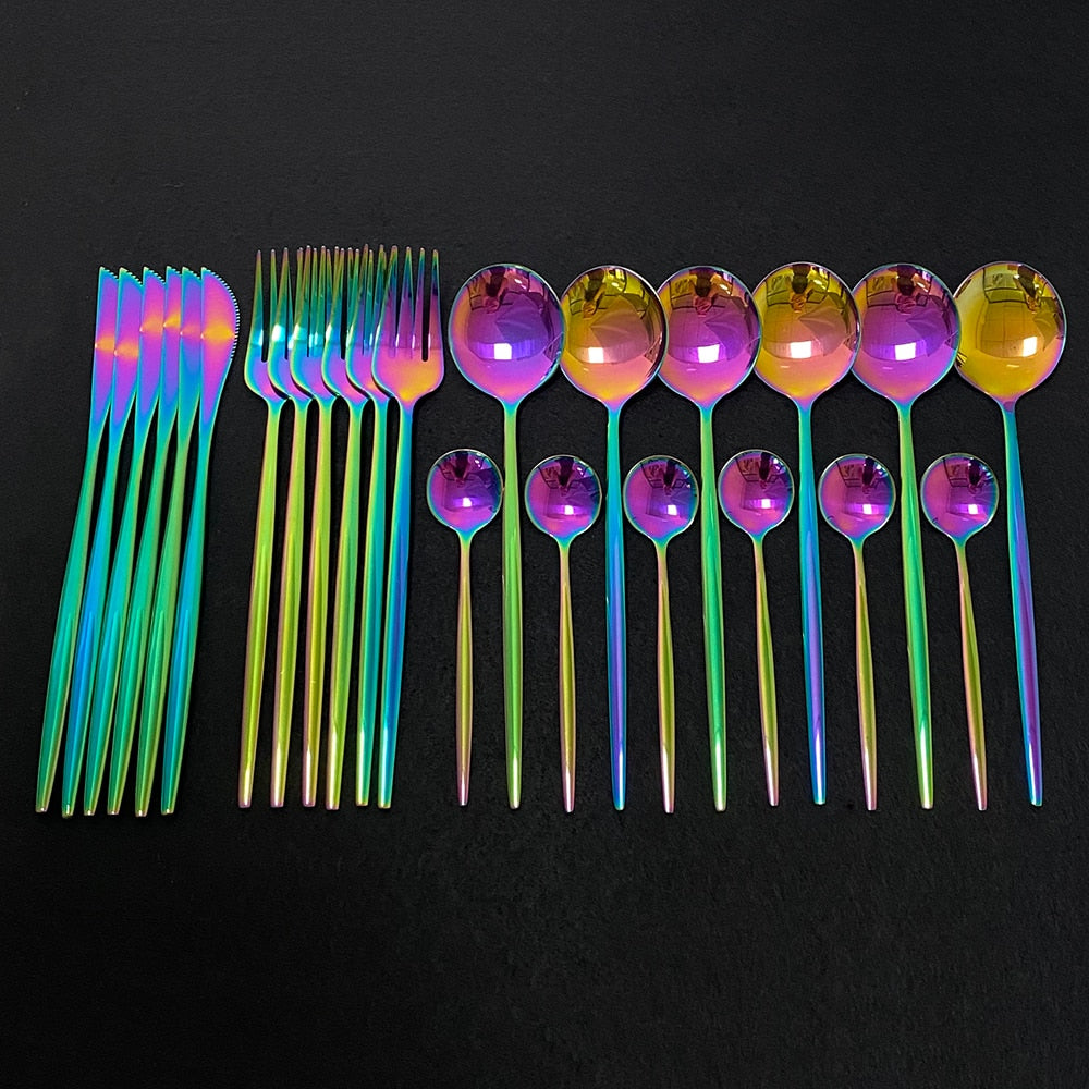 24Pcs Colorful Dinnerware Set Stainless Steel Cutlery - KitchenTouch