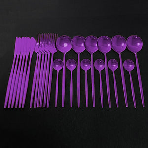 24Pcs Colorful Dinnerware Set Stainless Steel Cutlery - KitchenTouch